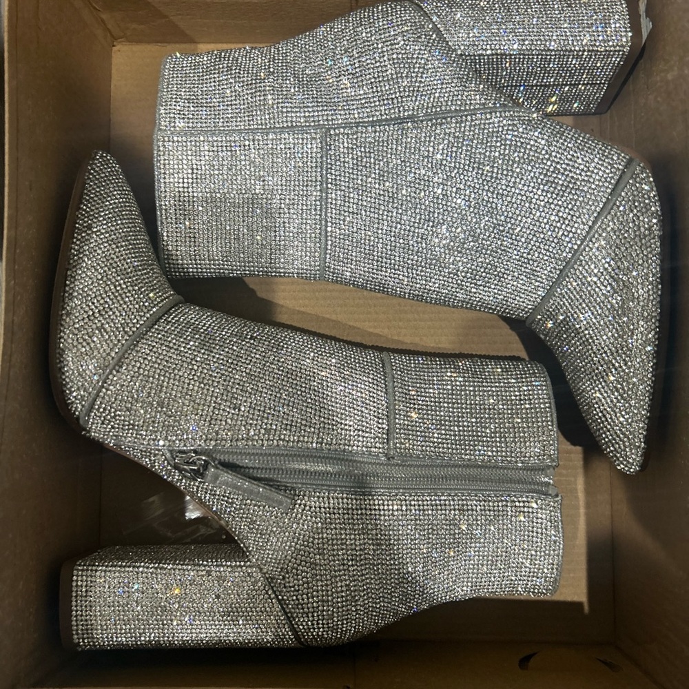 Silver Rhinestone Ankle Boots Steve Madden